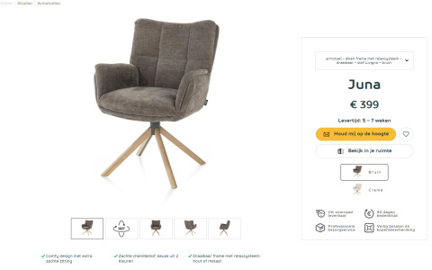 [na zamówienie] Fotel obrotowy JUNA z funkcją relax, tkanina Livigno chenille brązowy, rama dąb naturalny