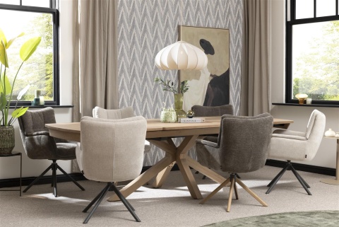 [na zamówienie] Fotel obrotowy JUNA z funkcją relax, tkanina Livigno chenille brązowy, rama dąb naturalny