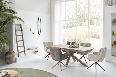 [na zamówienie] Fotel obrotowy JUNA z funkcją relax, tkanina Livigno chenille brązowy, rama dąb naturalny