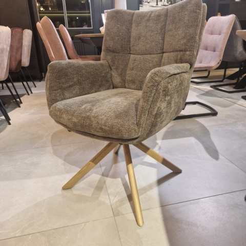 [na zamówienie] Fotel obrotowy JUNA z funkcją relax, tkanina Livigno chenille brązowy, rama dąb naturalny