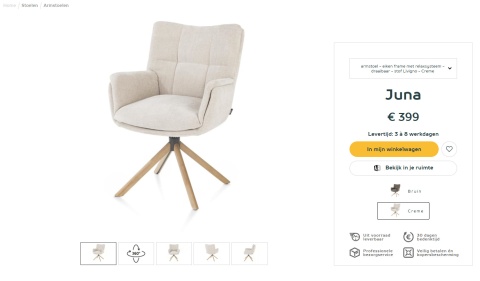 [na zamówienie] Fotel obrotowy JUNA z funkcją relax, tkanina Livigno chenille kremowy, rama dąb naturalny