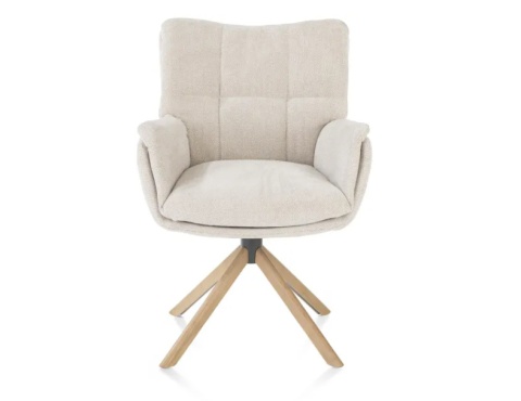 [na zamówienie] Fotel obrotowy JUNA z funkcją relax, tkanina Livigno chenille kremowy, rama dąb naturalny