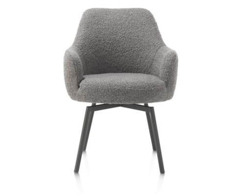 [na zamówienie] Fotel obrotowy Rocco z podłokietnikami, tkanina Brioni boucle kolor wątrobowy, nogi metal grafit