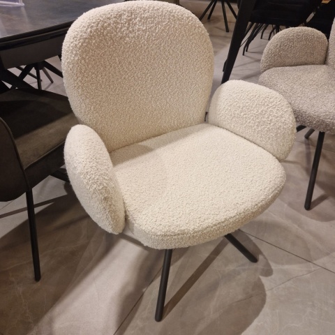 [na zamówienie] Krzesło obrotowe JAXON – tkanina Bouclé, kolor Ivory, podstawa Silk Grey