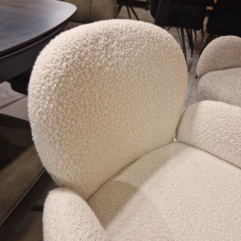 [na zamówienie] Krzesło obrotowe JAXON – tkanina Bouclé, kolor Ivory, podstawa Silk Grey