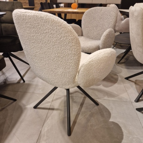 [na zamówienie] Krzesło obrotowe JAXON – tkanina Bouclé, kolor Ivory, podstawa Silk Grey