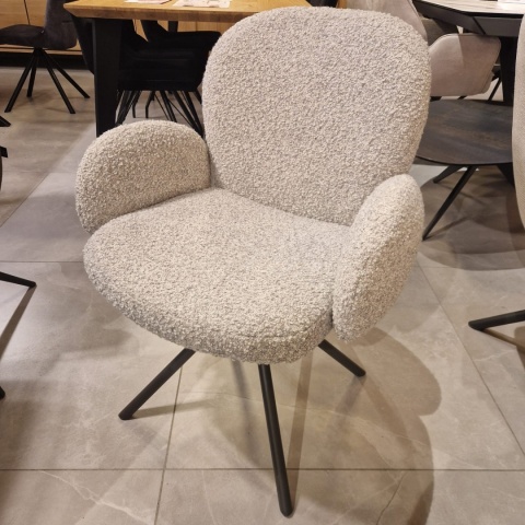 [na zamówienie] Krzesło obrotowe JAXON – tkanina Bouclé, kolor Kiezel, podstawa Silk Grey