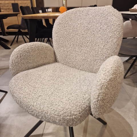 [na zamówienie] Krzesło obrotowe JAXON – tkanina Bouclé, kolor Kiezel, podstawa Silk Grey