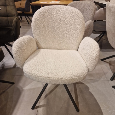 [na zamówienie] Krzesło obrotowe JAXON – tkanina Bouclé, kolor Ivory, podstawa antracyt