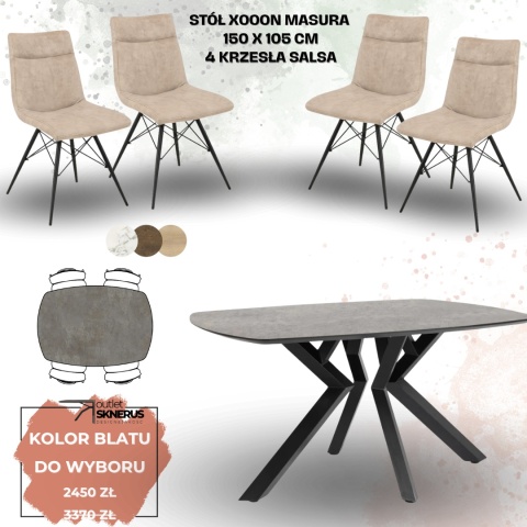 Zestaw stół MASURA Xooon 150 x 105 cm i 4 krzesła Salsa Zestaw stół MASURA Xooon 150 x 105 cm i 4 krzesła Salsa