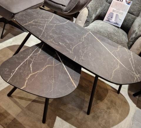 Zestaw dwóch stolików kawowych Palazio – Blat Primo Laminato o wyglądzie marmuru Onyx Zestaw dwóch stolików kawowych Palazio – Blat Primo Laminato o wyglądzie marmuru Onyx