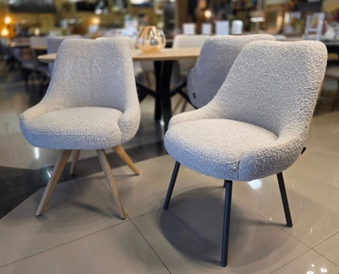 [na zamówienie] Krzesło obrotowe Rocco bez podłokietników, tkanina Brioni boucle kremowy, nogi metal grafit