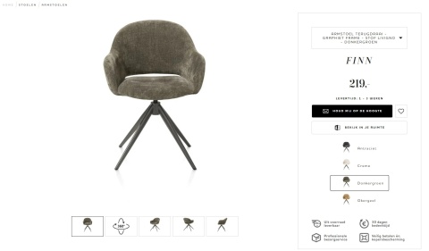 (R, od ręki) Fotel obrotowy z podłokietnikami FINN w tkaninie Livigno, ciemnozielony z grafitową podstawą