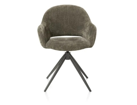 (R, od ręki) Fotel obrotowy z podłokietnikami FINN w tkaninie Livigno, ciemnozielony z grafitową podstawą