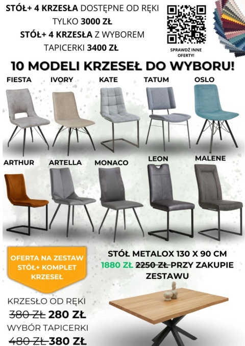 Zestaw stół H&H Metalox 130 x 90 + komplet krzeseł