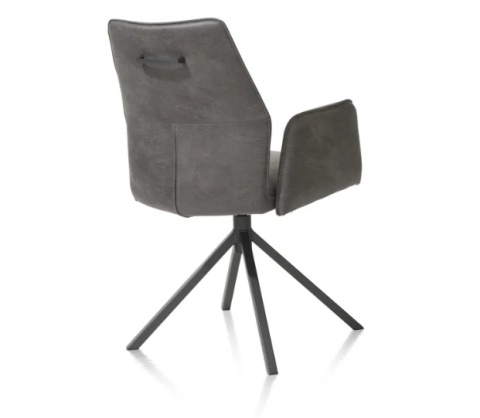 Fotel obrotowy do jadalni Xooon FRANKY z podłokietnikami, tapicerowany tkaniną Taurus i miksem skóry w kolorze złamanej czerni Fotel obrotowy do jadalni Xooon FRANKY z podłokietnikami, tapicerowany tkaniną Taurus i miksem skóry w kolorze złamanej czerni