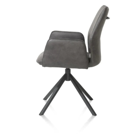 Fotel obrotowy do jadalni Xooon FRANKY z podłokietnikami, tapicerowany tkaniną Taurus i miksem skóry w kolorze złamanej czerni Fotel obrotowy do jadalni Xooon FRANKY z podłokietnikami, tapicerowany tkaniną Taurus i miksem skóry w kolorze złamanej czerni