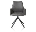 Fotel obrotowy do jadalni Xooon FRANKY z podłokietnikami, tapicerowany tkaniną Taurus i miksem skóry w kolorze złamanej czerni Fotel obrotowy do jadalni Xooon FRANKY z podłokietnikami, tapicerowany tkaniną Taurus i miksem skóry w kolorze złamanej czerni