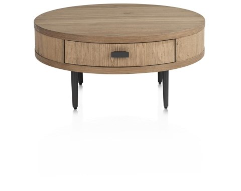 Stolik Kawowy ZADE Okrągły Ø 75 cm, fornir dębowy Dune, 1 szuflada