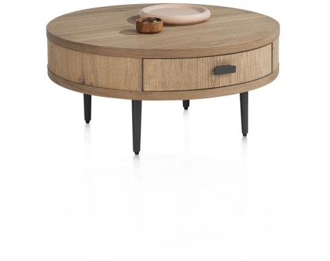 Stolik Kawowy ZADE Okrągły Ø 75 cm, fornir dębowy Dune, 1 szuflada