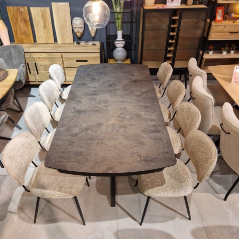 (R/K) Krzesło do jadalni LEXI z tkaniną ENZO Champagne, podstawa metalowa czarna, z uchwytem