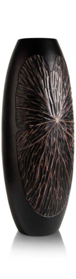 [na zamówienie] Wazon Podłogowy FAYE 75 cm, Szeroki, Struktura Liści, Polyresin Czarny – Coco Maison (50036-ZWA)