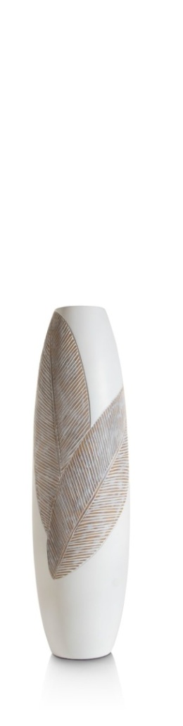 [na zamówienie] Wazon Podłogowy JOLIE 78 cm, Polyresin Biały, Rzeźbiony Motyw Roślinny – Coco Maison (50030-WIT)