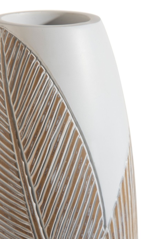 [na zamówienie] Wazon JOLIE 45 cm, Polyresin Biały z Rzeźbionym Motywem Liści – Coco Maison (50031-WIT)