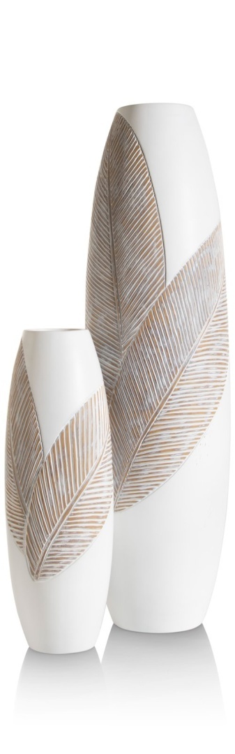 [na zamówienie] Wazon JOLIE 45 cm, Polyresin Biały z Rzeźbionym Motywem Liści – Coco Maison (50031-WIT)