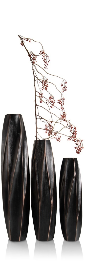 [na zamówienie] Wazon MERLE 52 cm, Prostokątny, Struktura Linearna, Polyresin Czarny – Coco Maison (50029-ZWA)