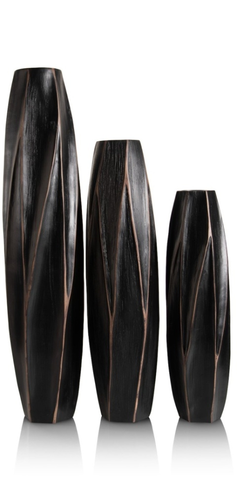[na zamówienie] Wazon MERLE 52 cm, Prostokątny, Struktura Linearna, Polyresin Czarny – Coco Maison (50029-ZWA)