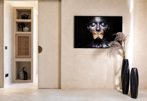 [na zamówienie] Wazon MERLE 52 cm, Prostokątny, Struktura Linearna, Polyresin Czarny – Coco Maison (50029-ZWA)